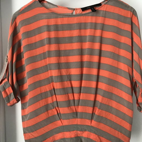 BCBGMaxAzria Orange and Grey Striped Silk Top 3/4 Sleeve (XS) - Picture 5 of 13